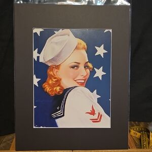 Vintage Pin-Up Style Sailor Girl Art Print - Pre-Matted